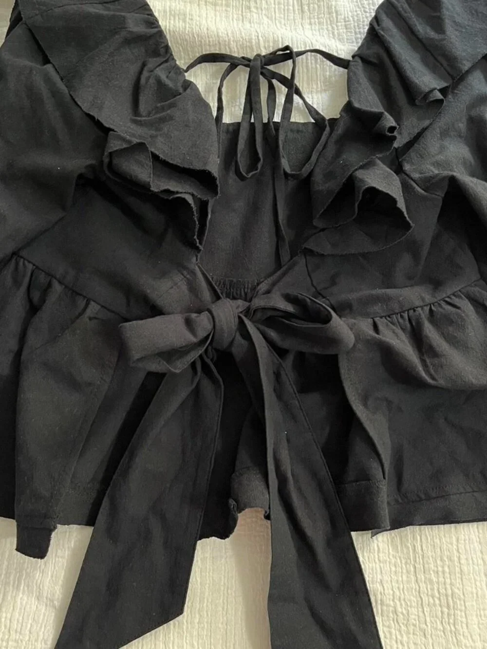 Free People Tulla Babydoll Open Back Long Sleeve Blouse - Black